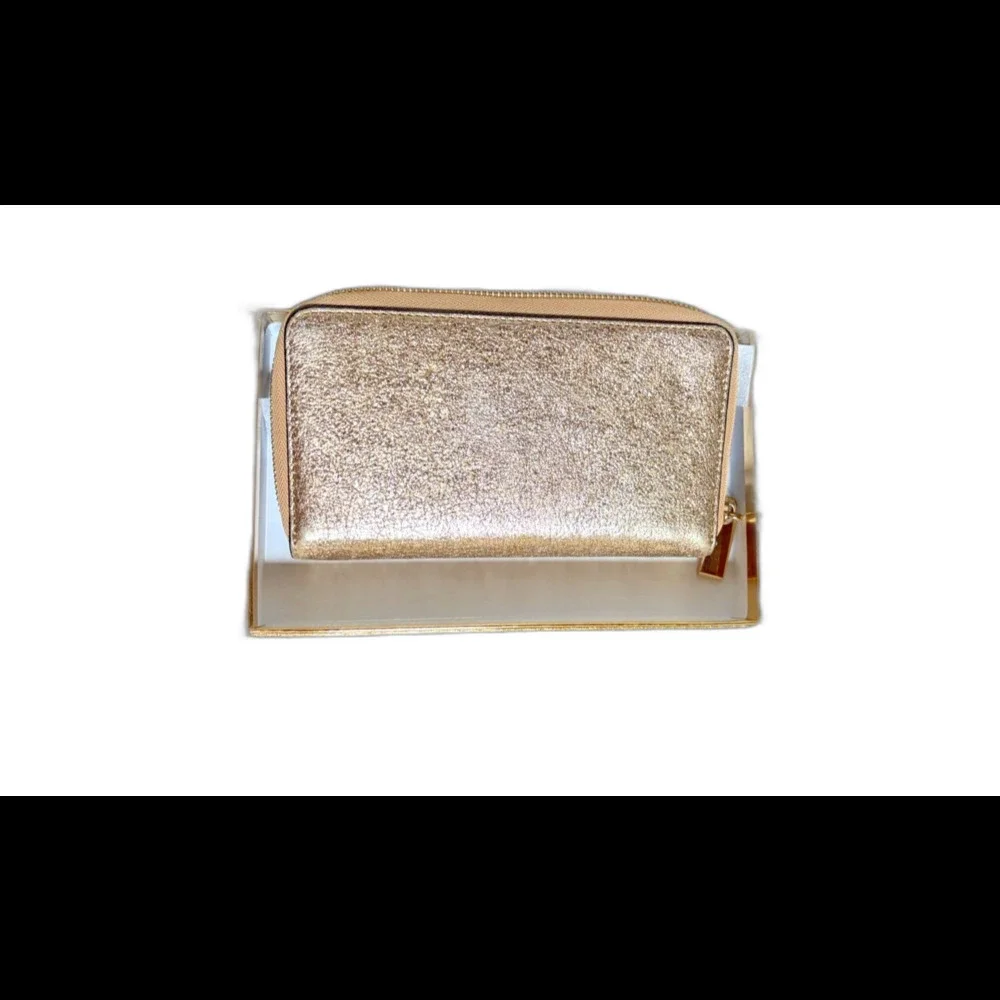 New Michael Kors Continental Zippy Wallet Metallic Gold New In Box